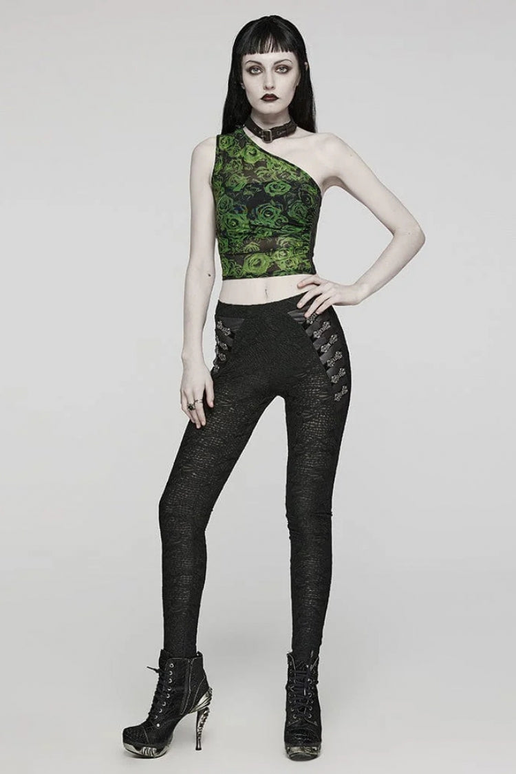 Asymmetrical Off Shoulder Sleeveless Print Womens Steampunk Halter Vest 2 Colors - Product - 12
