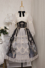 Multi-Color Cardigan Lace Ruffle Clock Butterfly Print Classic Lolita Skirt Set - Product - 6