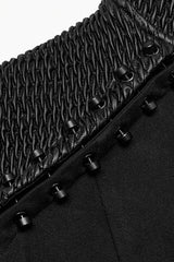 Black Long Sleeves Hooded Rivet Men's Punk Military Long Jacket - Product - 9