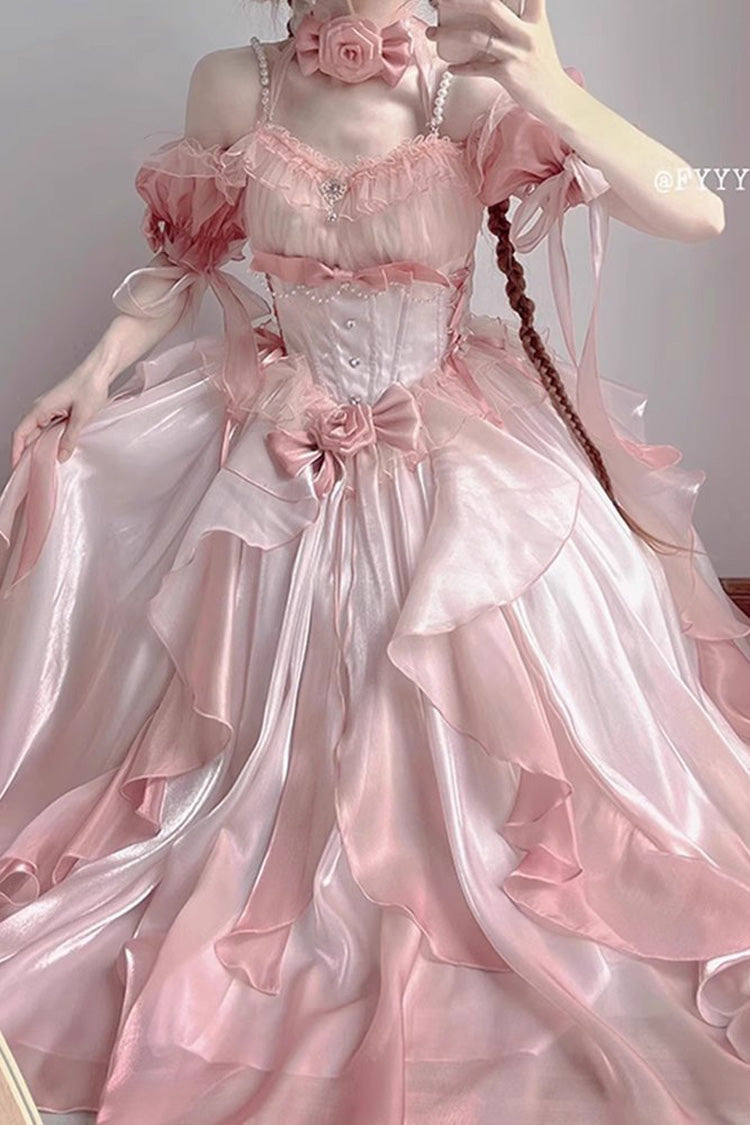 Pink Bowknot Irregular Sweet Princess Lolita Jsk Dress - Product - 3