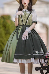 Multi-Color Doll Collar Embroidered Short Sleeves Classic Lolita Dress - Multi-Color - 1