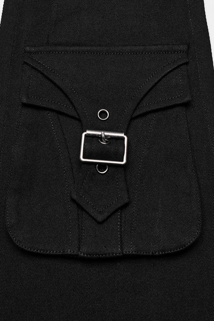 Black Adjustable Waist Irregular Metal Buckle Women's Steampunk Skirt - Product - 6