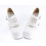 White Patent Leather Round Toe Strap Bowknot Platform Lolita Shoes - Product - 4