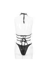 Black Pentagram Effect Print Sexy Strap Women's Gothic Swimsuit Set - Product - 7