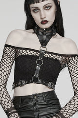 Black Buckle Ring Faux Leather Women's Steampunk Adjustable Choker Harness - Product - 2