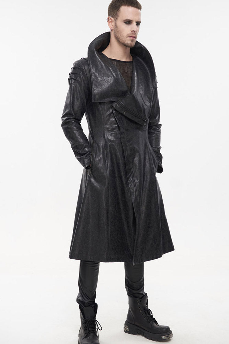 Black Gray Punk Exaggerated Large Collar Design Thick Rope Decoration Handsome Slim Men's Long Coat - Product - 7