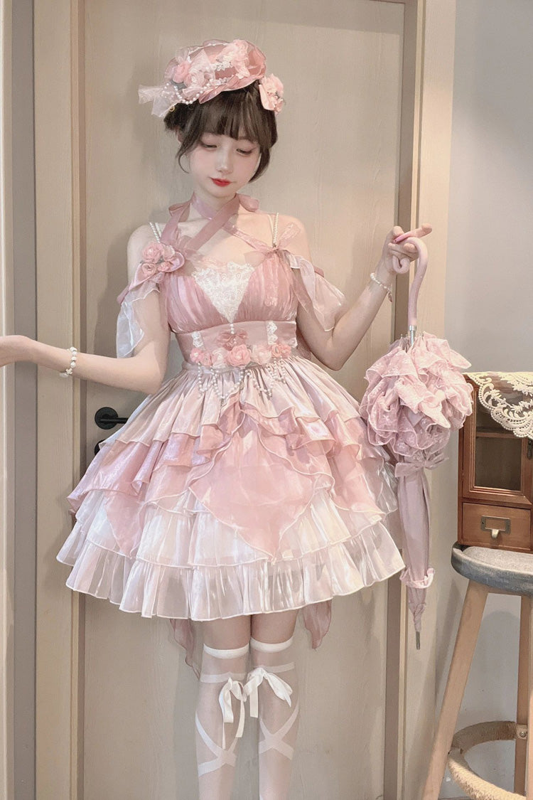 Pink Multi-layer Ruffle Hanayome Bowknot Sweet Elegant Princess Gorgeous Lolita Jsk Dress - Product - 4