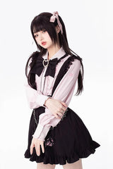 Black [Hatsune Miku] Ruffle Embroidery Lace-Up Jirai Kei Skirt - Product - 4