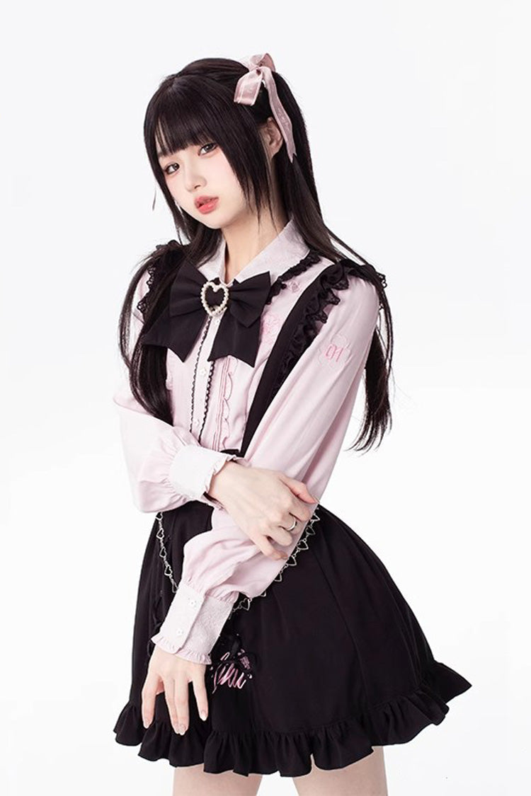 Black [Hatsune Miku] Ruffle Embroidery Lace-Up Jirai Kei Skirt - Product - 4