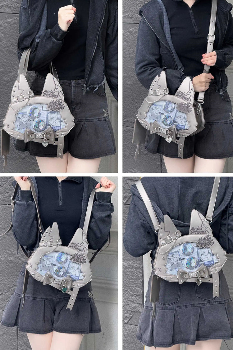 Domineering Cat [Cat Ears] Print Bowknot Gothic Lolita Crossbody Bag 9 Colors - Product - 14