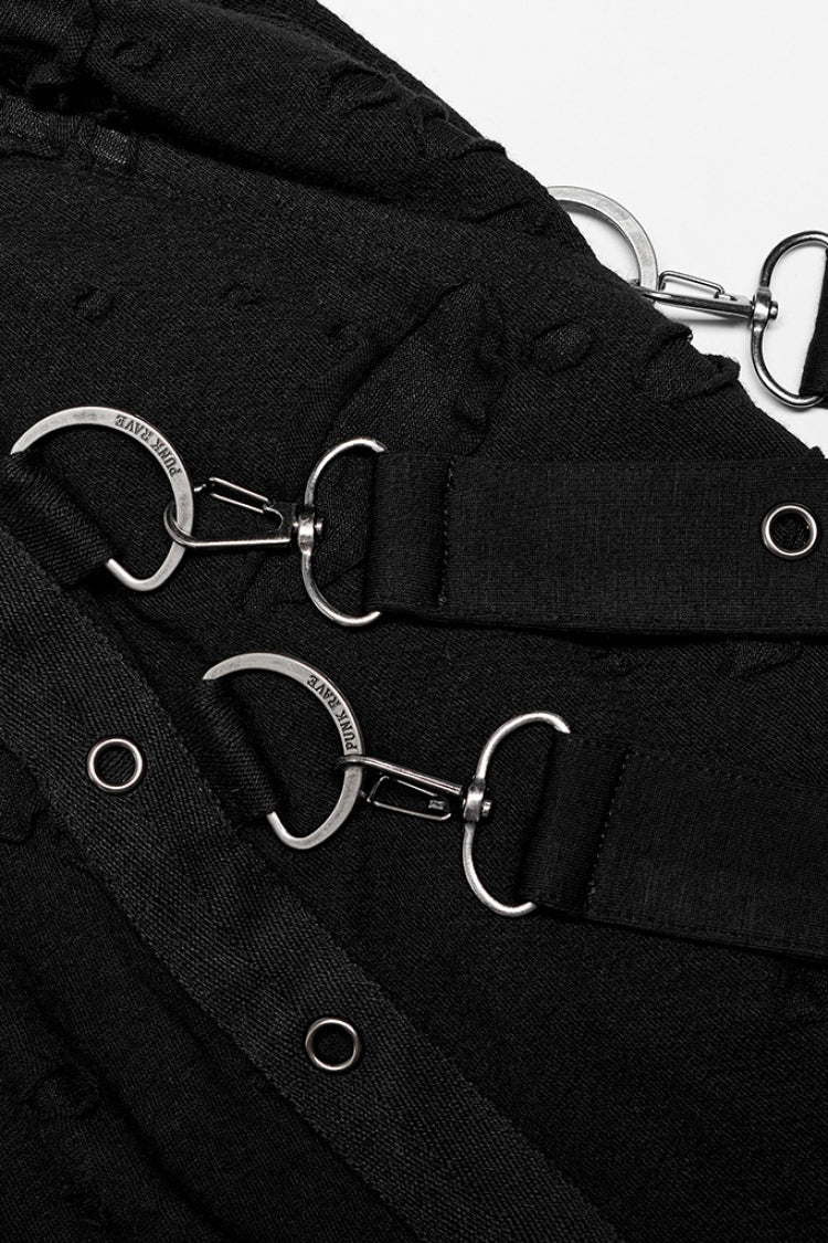 Black Ripped Men's Punk Sagging Pants with Straps - Product - 5
