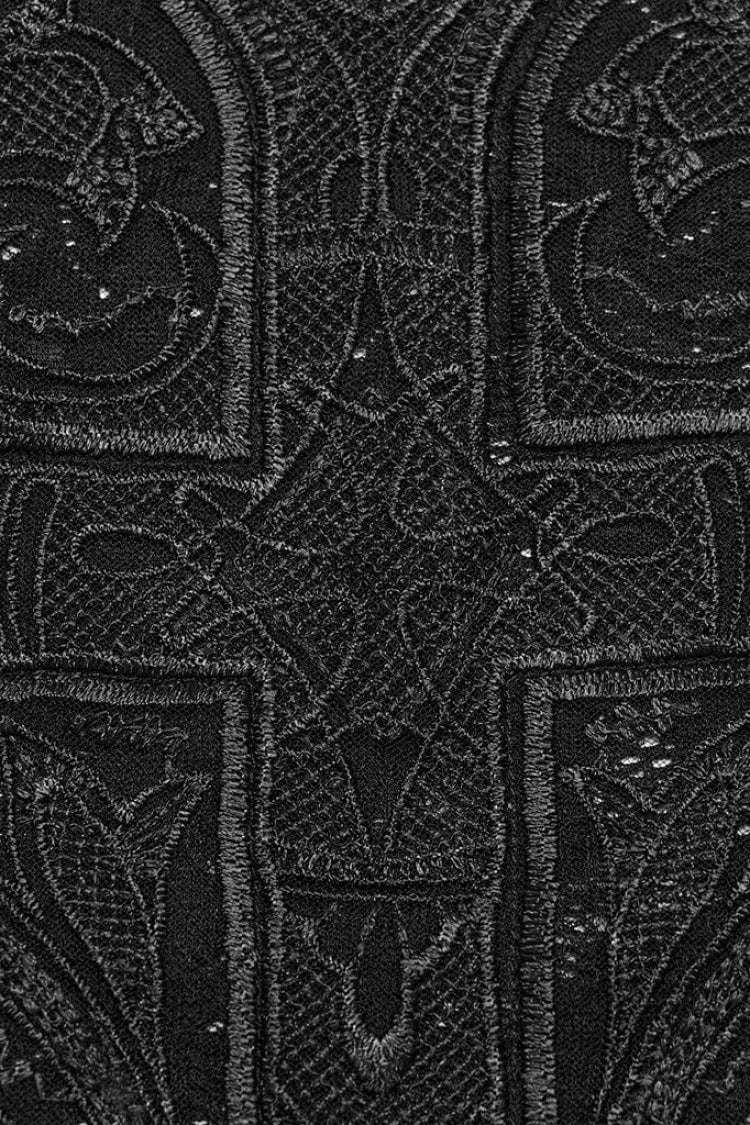 Black Sleeveless Hollow Cross Embroidery Lace Womens Gothic Vest - Product - 5