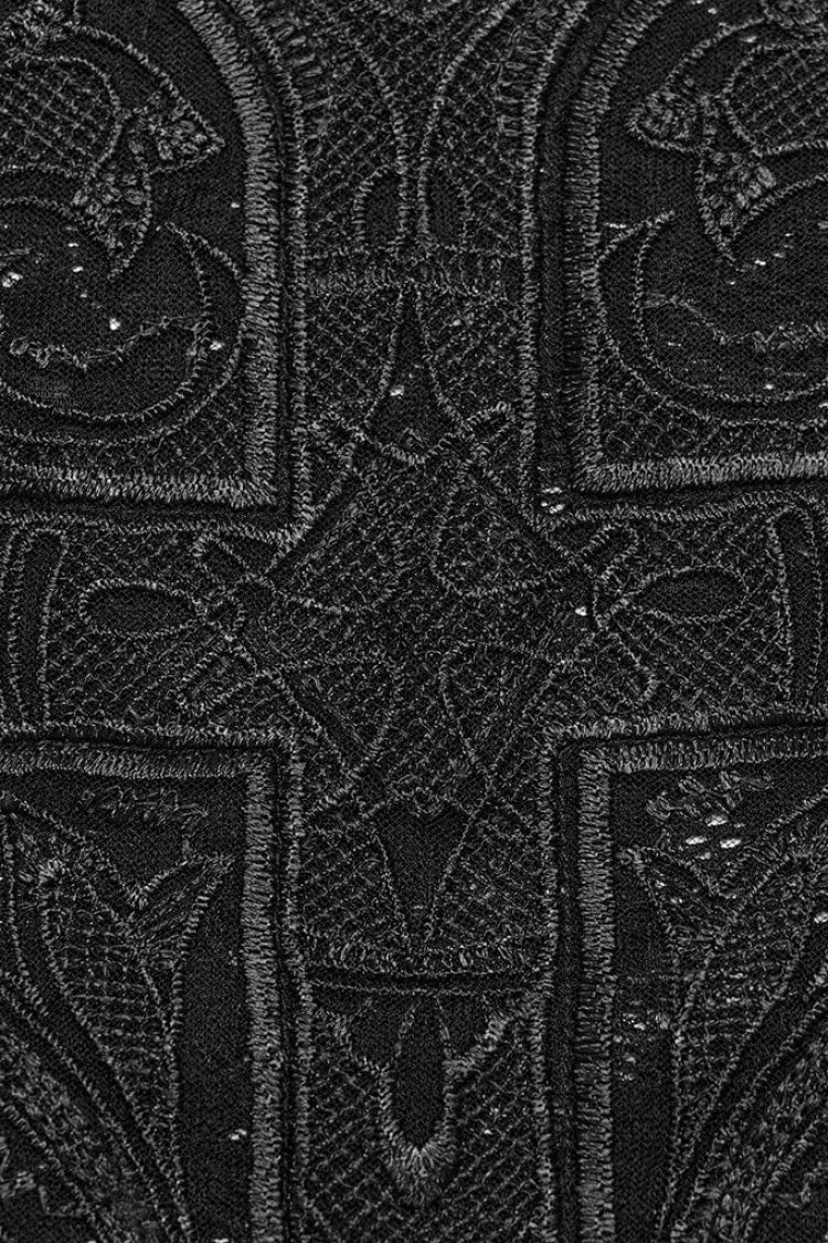 Black Sleeveless Hollow Cross Embroidery Lace Womens Gothic Vest - Product - 5