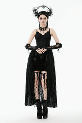 Black Sleeveless Floral Embroidered Lace Lace-Up Women's Gothic Slip Dress Wedding Dress - Product - 6