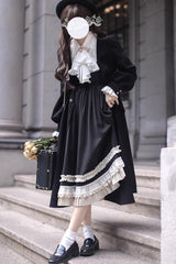 Black [Hathaway] Ruffle Bowknot Lace Elegant Lolita Jumper Dress - Product - 9