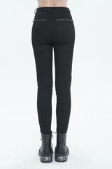 Black Slightly Elastic Twill Pu Tie Rope Decoration Women's Punk Trousers - Product - 4