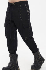 Black Punk Tatting Multi-Pocket Metal Chain Cargo Men's Pants - Product - 3