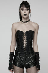 Black Sleeveless Lace-Up Side Zipper Pleated Women's Punk Corset - Black - 1