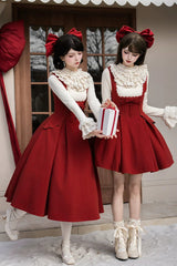 Red [Letters and Poems · Velvet Rose] Sleeveless Embroidered Bow Fishbone Classic Elegant Lolita Bandeau Dress 2 Versions - Product - 6