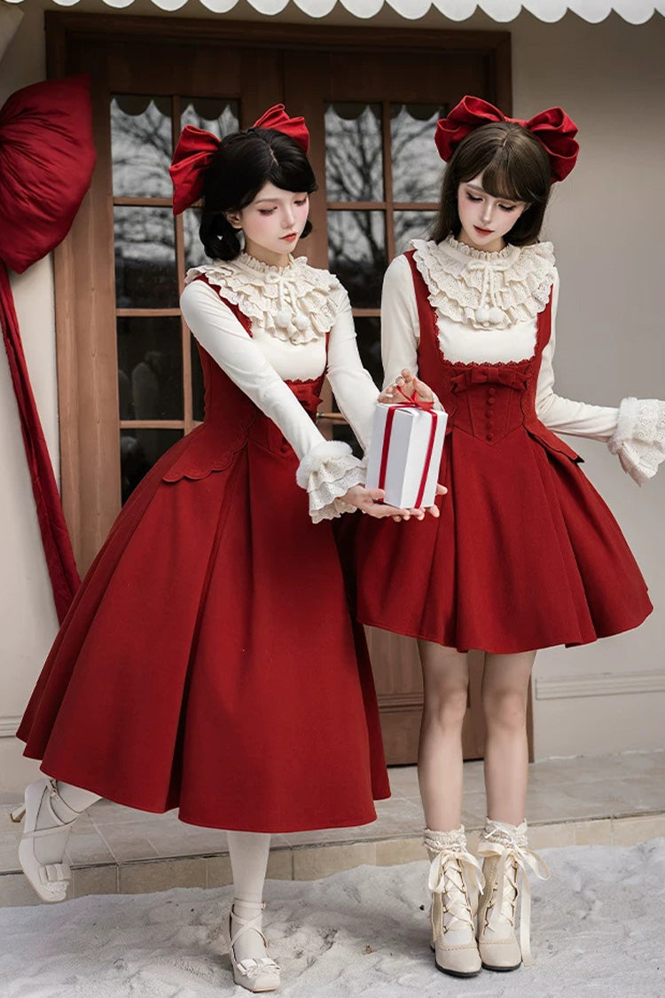 Red [Letters and Poems · Velvet Rose] Sleeveless Embroidered Bow Fishbone Classic Elegant Lolita Bandeau Dress 2 Versions - Product - 6