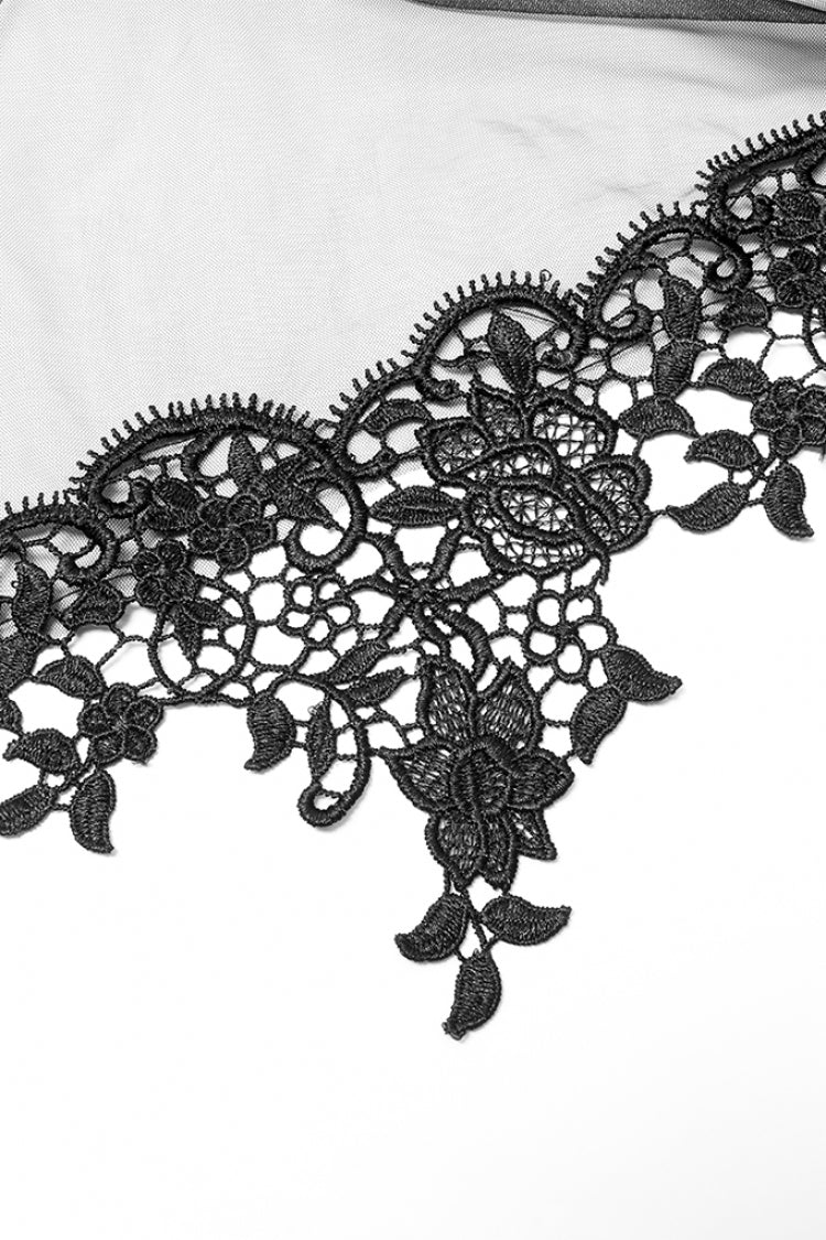 Black Ruffle Lace-Up Women's Gothic Dress - Product - 8