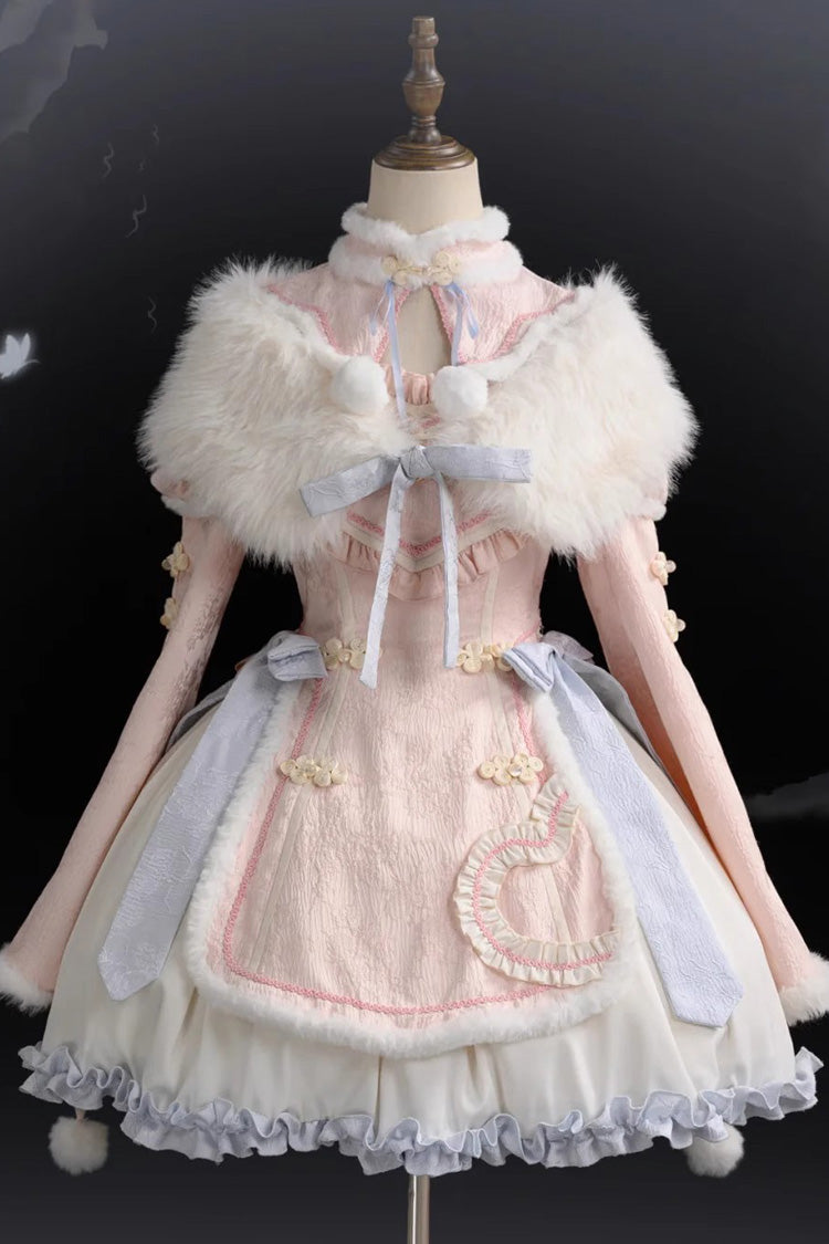 Pink Long Sleeves Ruffle Bowknot Sweet Chinese Style Lolita Dress - Pink - 1