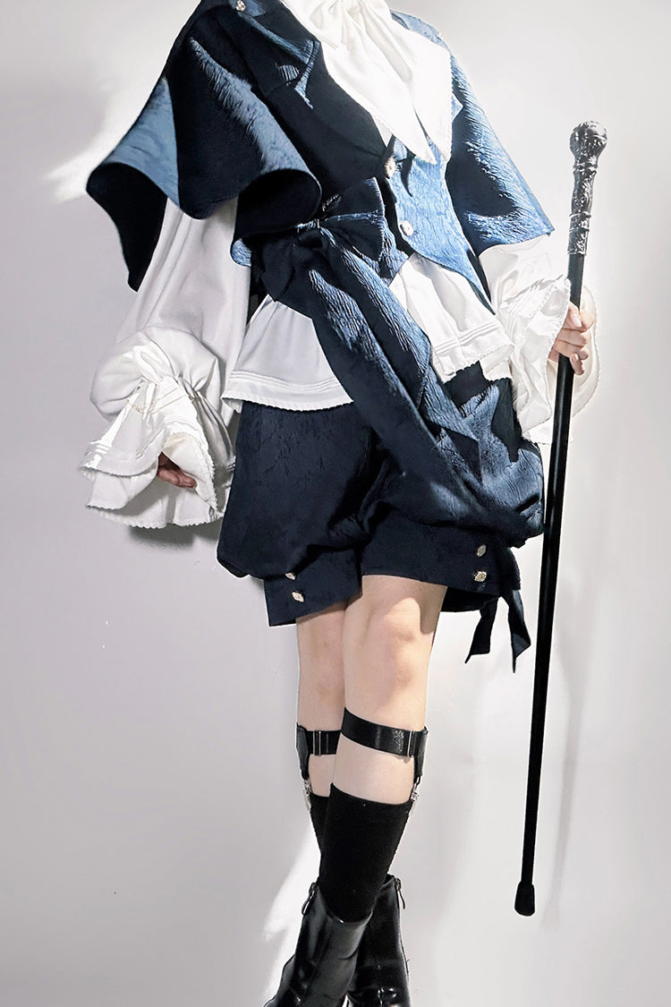 Blue [Rabbit Hunt] Bowknot Vintage Prince Ouji Lolita Coat - Product - 4