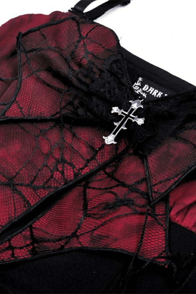 Black/Red Sleeveless Bowknot Lace-Up Double-Layered Frilly Women's Gothic Slip Graduation Dress - Product - 14