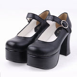 Black PU Round Toe Platform Lolita Shoes - Black - 1