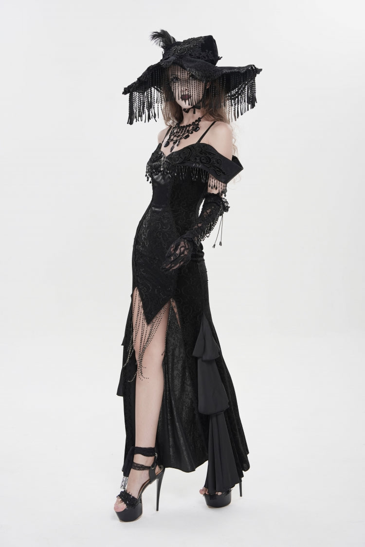 Black Off Shoulder Sleeveless Embroidered Lace Slim Women's Gothic Gorgeous Strapless Dress - Product - 9