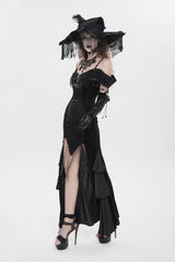 Black Off Shoulder Sleeveless Embroidered Lace Slim Women's Gothic Gorgeous Strapless Dress - Product - 9