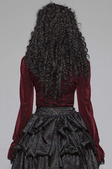 Striped Velvet Metal Retro Button Lace Cuff Back Waist Lace Up Women's Gothic Blouse - Product - 8