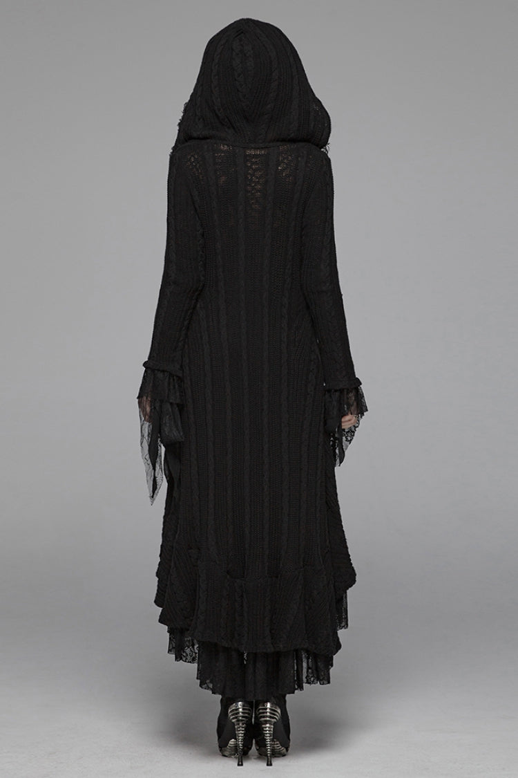 Black Long Sleeves Hollow Hooded Women's Gothic Dress - Product - 3