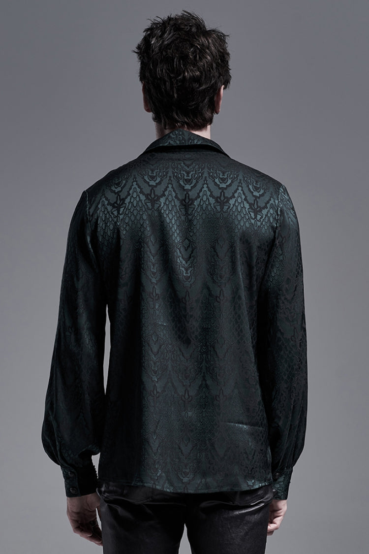 Jacquard Long Sleeve Front Metal Eyelets Lace Up Metal Carving Buckle Cuff Men's Gothic Shirt 3 Colors - Product - 17