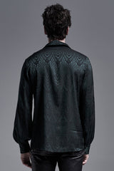 Jacquard Long Sleeve Front Metal Eyelets Lace Up Metal Carving Buckle Cuff Men's Gothic Shirt 3 Colors - Product - 17