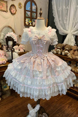 Pink [Snow Kissed Romance] Sleeveless High Waisted Multi-Layered Bowknot Lace Pearl Sweet Ballet Lolita Jsk Dress - Product - 3