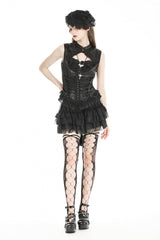 Black Sleeveless Cut-Out Lace Trim Side Lace-Up Women's Gothic Sexy Corset Top - Product - 8