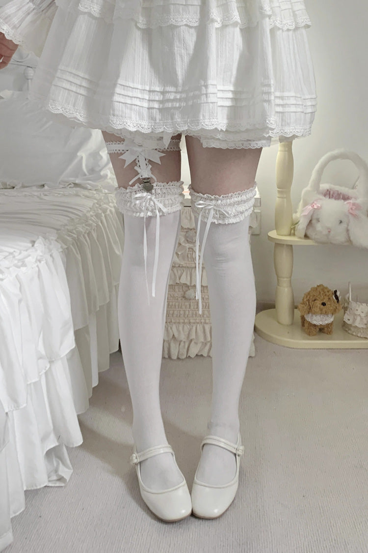 Sweet Ruffle Bowknot Lace Ballet Lolita Over-the-knee Socks 6 Colors - White - 2
