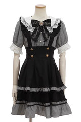 Black Short Puff Sleeves Print Ruffle Bowknot Sweet Jirai Kei Lolita Dress - Product - 3