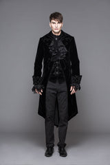 Black Hand Embroidered Fake Two Pieces Long Sleeves Velvet Mens Gothic Coats - Product - 5
