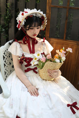 Rose Elegant Short Sleeves Print Ruffle Bowknot Sweet Plus Size Lolita Dress 2 Colors - Product - 11