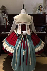 Red [Happy New Year] Ruffled Open-Front Bow Sweet Chinese Style Lolita Jsk Dress Set - Product - 6