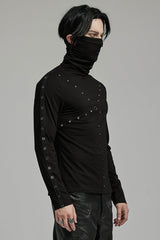 Black Long Sleeves Rivet Mesh Men's Punk Blouse with Undetachable Mask - Product - 2