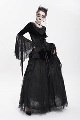 Black Long Sleeves Lace-Up Beaded Pleated Women's Gothic Blouse - Product - 10