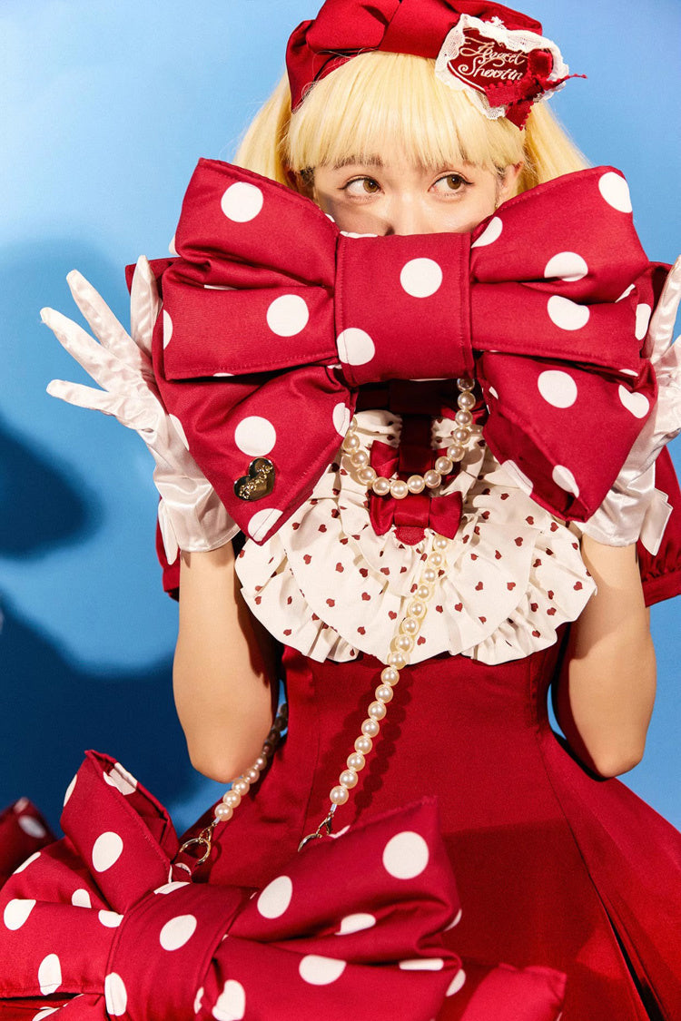 Red/White Polka Dot Print Bowknot Shaped Sweet Lolita Backpack - Red/White - 1