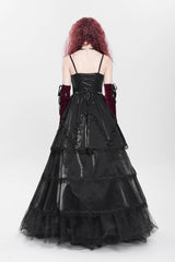 Black Sleeveless Multi-Layered Embroidery Pearl Women's Gothic Slip Dress - Product - 3