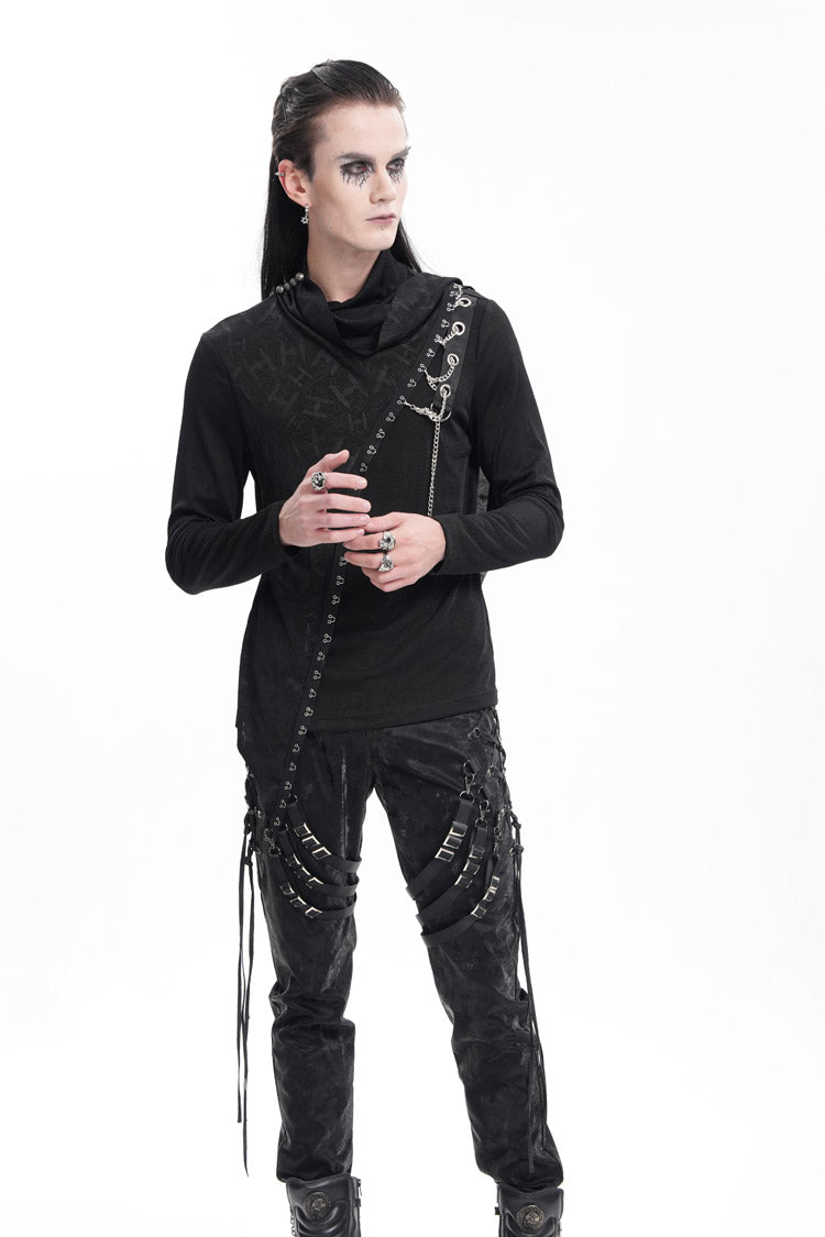 Black Chain Long Sleeves Print Stitching Asymmetric Men's Gothic Sweatershirt - Product - 9