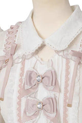 Sweet Lapel Collar Off Shoulder Long Sleeves Bow Spliced Lace Plus Size Japanese Lolita Blouse 3 Colors - Product - 11