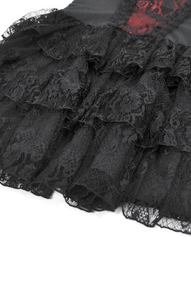 Black/Red Sleeveless Multi-Layered Lace Lace-Up Women's Grunge Cake Slip Dress Graduation Dress - Product - 16