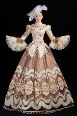 Champagne Multi-Layer Hime Sleeves High Waisted Hollow Embroidery Three-Dimensional Flower Print Victorian Lolita Prom Dress - Product - 2